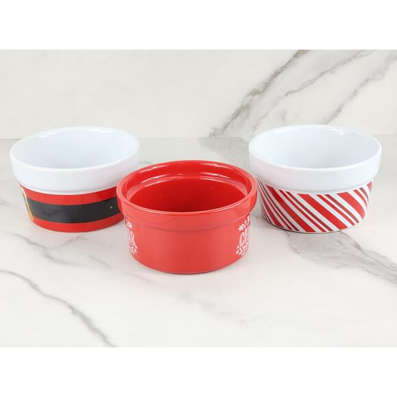 Celebrate It Christmas Ramekin Bakeware Serving Bowl 6oz Holiday Santa Dishes x3 - Picture 7 of 14